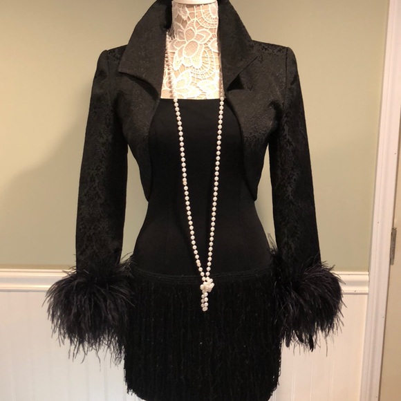 jacket with feather trim